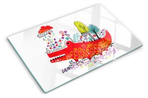 Tocător din sticlă Crocodil într-un decor colorat