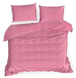 Lenjerie de pat dublă roz, din satin de bumbac 2 părți: 1buc 140 cmx200 + 1buc 70 cmx80