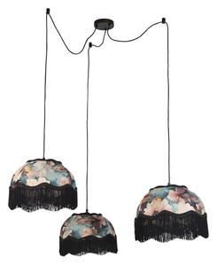 Lampă suspendată neagră cu abajur floral și interior alb 31,5 cm 3 lumini - Cava