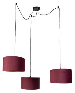 Lampă suspendată neagră cu abajur roșu și interior auriu 35cm 3 lumini - Cava