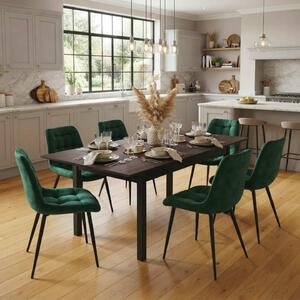 Set Masă Extensibilă Bucătărie / Dining Mara Wenge 130–170 × 75 cm cu 6 Scaune Onix Verde, Tapițate, Picioare Metalice Negre