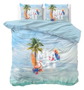 Lenjerie de pat din bumbac culoarea albastru cu motiv de vară 180 x 200 cm