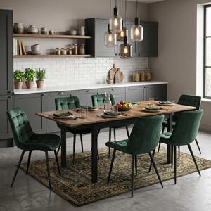 Set Masă Extensibilă Bucătărie / Dining Mara Nuc 130–170 × 75 cm cu 6 Scaune Onix Verde Închis, Tapițate, Picioare Metalice Negre
