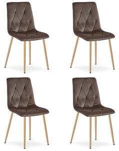 Set 4 Scaune Bucatarie/Dining Fido Picioare Finisaj Lemn , Catifea Maro Inchis
