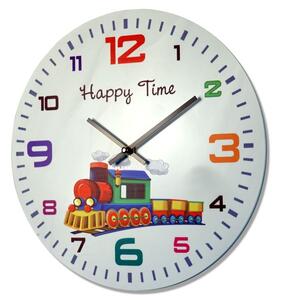 Ceas de perete HAPPY TIME alb pentru copii cu tren