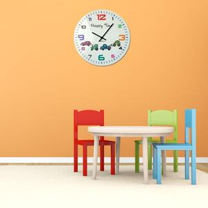 Ceas de perete alb pentru camera copiilor cu cadran colorat