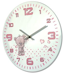 Ceas de perete alb pentru fetițe, cu cadran roz