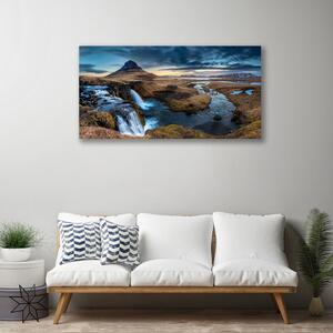 Tablou pe panza canvas Munții Cascada Lacul Albastru Peisaj Gri Verde Alb