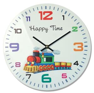 Ceas de perete HAPPY TIME alb pentru copii cu tren