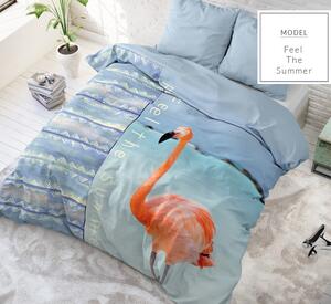 Lenjerie de pat modernă culoarea albastră cu model flamingo 200 x 200 cm