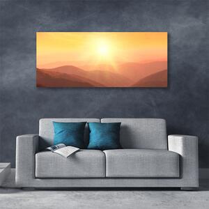 Tablou pe panza canvas Munții Sun Peisaj Galben Maro