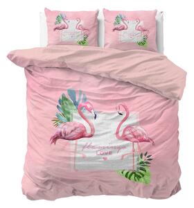 Lenjerie de pat roz cu motiv flamingo 200 x 220 cm 200x220