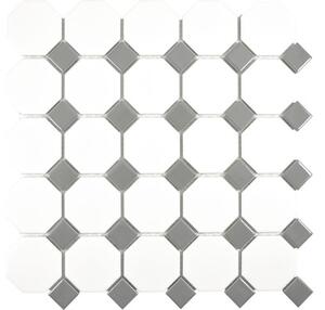Mozaic piscină OCTAG469 alb mat metal lucios 29,5x29,5 cm
