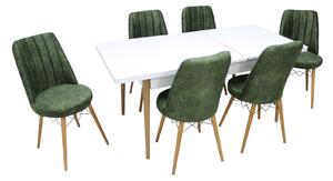 Set masă extensibilă Aris Alb cu 6 scaune Apollo Verde