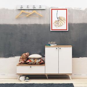 Cuier hol cu dulap Model Evva, Stejar/Alb, 120x30x76 cm