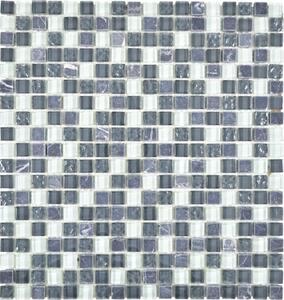 Mozaic sticlă-piatră naturală XCM M810 gri/negru 30,5x32,2 cm