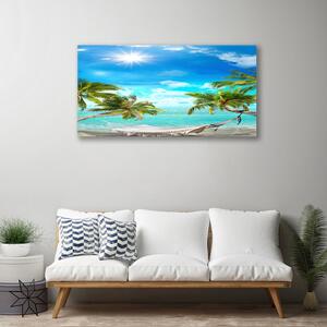 Tablou pe panza canvas Sun Sea Palm Hamac Peisaj Alb Albastru Maro Alb