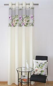 Draperie crem pentru dormitor cu un model floral gri Lăţime: 140 cm | Lungime: 250 cm (într-un set de 1 bucată)