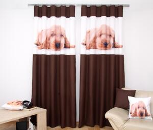 Draperie maro pentru cameră de copii cu model de cocker spaniel Lăţime: 160 cm | Lungime: 250 cm (într-un set de 2 bucăți)