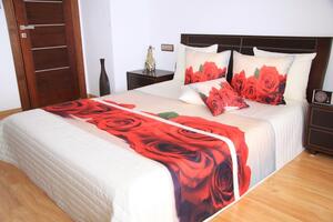 Cuvertură de pat roșu-crem cu model trandafiri roșii Lăţime: 220 cm | Lungime: 240 cm