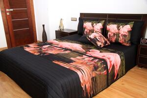 Cuvertură de pat neagră cu model flamingo roz Lăţime: 220 cm | Lungime: 240 cm