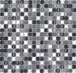 Mozaic sticlă-piatră naturală XCM M890 gri/argintiu/alb 30,5x32,2 cm