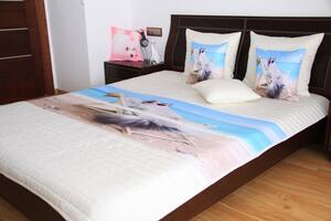Cuvertură de pat pentru copii culoarea crem cu o pisică pe șezlong Lăţime: 170 cm | Lungime: 210 cm