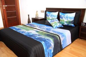 Cuvertură de pat albastru-negru cu model de munte Lăţime: 220 cm | Lungime: 240 cm