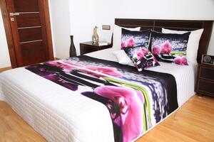 Cuvertură de pat 3D albă cu orhidee roz Lăţime: 220 cm | Lungime: 240 cm