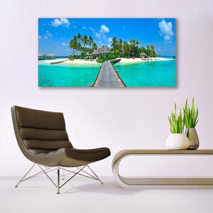 Tablou pe panza canvas Palm Beach Copaci Marea Podul Arhitectură Brun Verde Gri Albastru