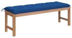 Bancă de grădină, cu pernă albastră, 150 cm, lemn masiv de tec