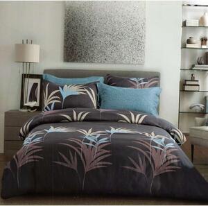 Lenjerie de pat maro cu două fețe, cu un motiv de frunze de palmier 3 părți: 1buc 160 cmx200 + 2buc 70 cmx80