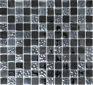 Mozaic sticlă-piatră naturală CM M462 negru 30,2x32,7 cm