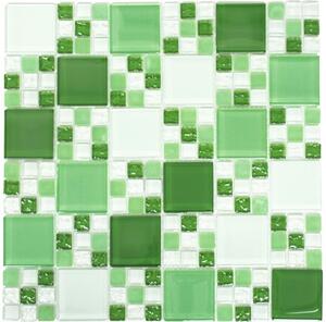 Mozaic piscină sticlă XCM 8570 verde/alb 30,5x32,5 cm