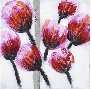 Tablou pictat manual Tulip roz 30x30 cm