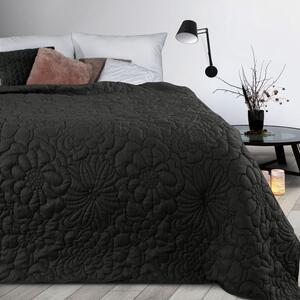 Cuvertură de pat neagră mată, cu imprimeu floral Lăţime: 170 cm | Lungime: 210 cm