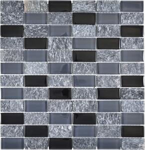 Mozaic sticlă-piatră naturală gri-negru 31x32,2 cm