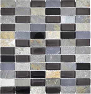 Mozaic sticlă-piatră naturală mix gri/negru/bej 31x32,2 cm