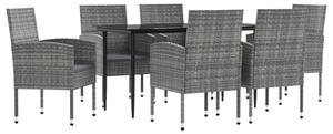 Set mobilier de grădină, 7 piese, gri&negru, poliratan și oțel