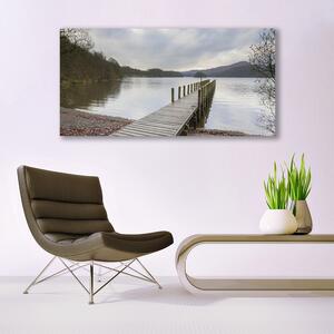 Tablou pe panza canvas Lake Forest Podul Arhitectura Verde Maro Gri