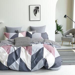 Lenjerie de pat de culoare gri-roz, cu model 4 părți: 1buc 160 cmx200 + 2buc 70 cmx80 + cearșaf de pat