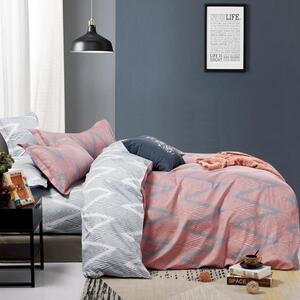 Lenjerie de pat reversibilă, elegantă, roz-gri, în design etno 3 părți: 1buc 160 cmx200 + 2buc 70 cmx80