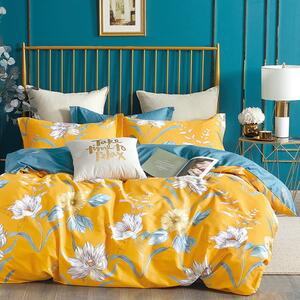 Lenjerie de pat din bumbac galben, cu motiv floral 2 părți: 1buc 140 cmx200 + 1buc 70 cmx80