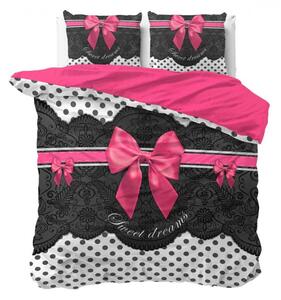 Lenjerie de pat unică, cu fundă roz VISE DULCI 200 x 220 cm 200x220