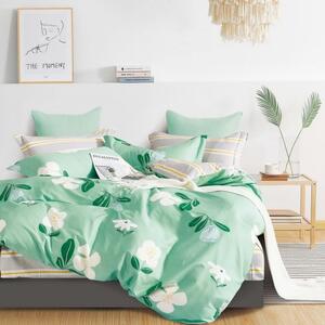 Lenjerie de pat reversibilă, verde, cu motiv floral 3 părți: 1buc 180x200 + 2buc 70 cmx80