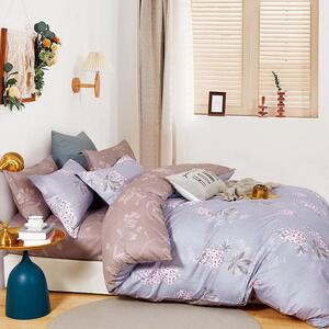 Lenjerie de pat din bumbac violet, cu motiv floral 3 părți: 1ks 200x220 + 2ks 70 cmx80