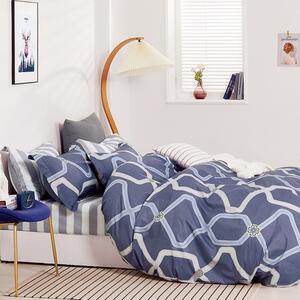 Lenjerie de pat de lux, cu model albastru 4 părți: 1buc 200x220 + 2buc 70 cmx80 + cearșaf de pat