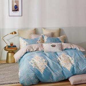 Lenjerie de pat de calitate, albastru strălucitor, cu un model ornamental 3 părți: 1ks 200x220 + 2ks 70 cmx80