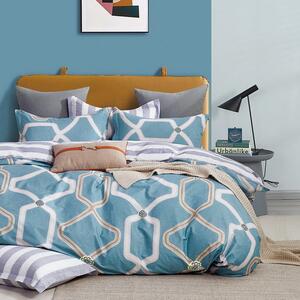 Lenjerie de pat albastră elegantă, cu fermoar 3 părți: 1ks 200x220 + 2ks 70 cmx80