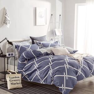 Lenjerie de pat cu model albastru, din bumbac de cea mai înaltă calitate 4 părți: 1buc 200x220 + 2buc 70 cmx80 + cearșaf de pat
